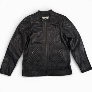 Moods of Norway Leather Jacket Mens‎ Large Black Quilted Moto Biker
